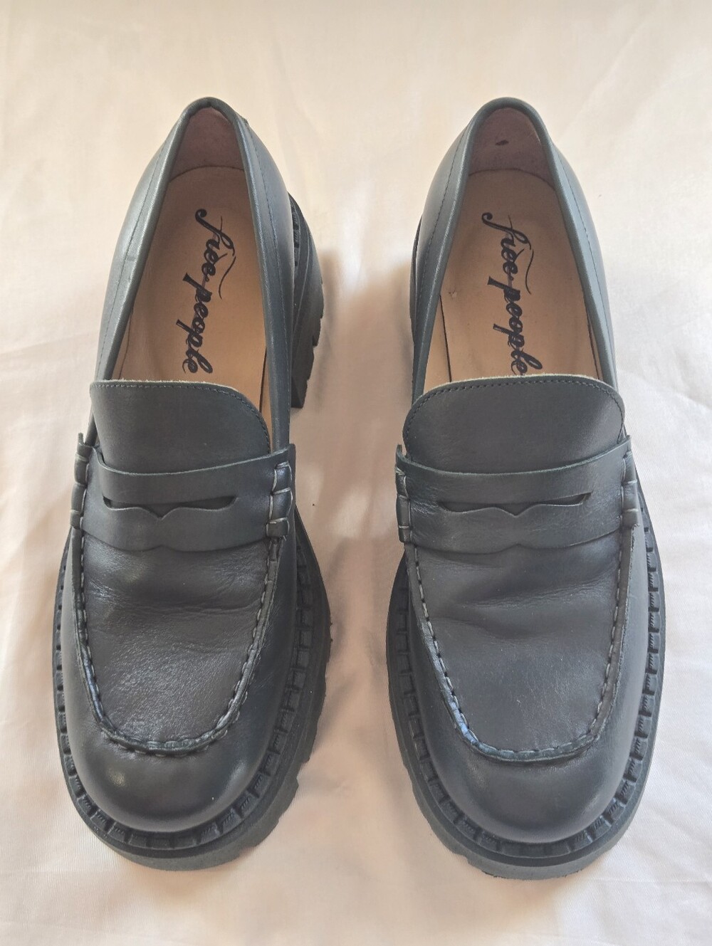 Free People Lyra Lug Sole Women's Size 38.5 US 8 Green Deep Jade Platform Loafer